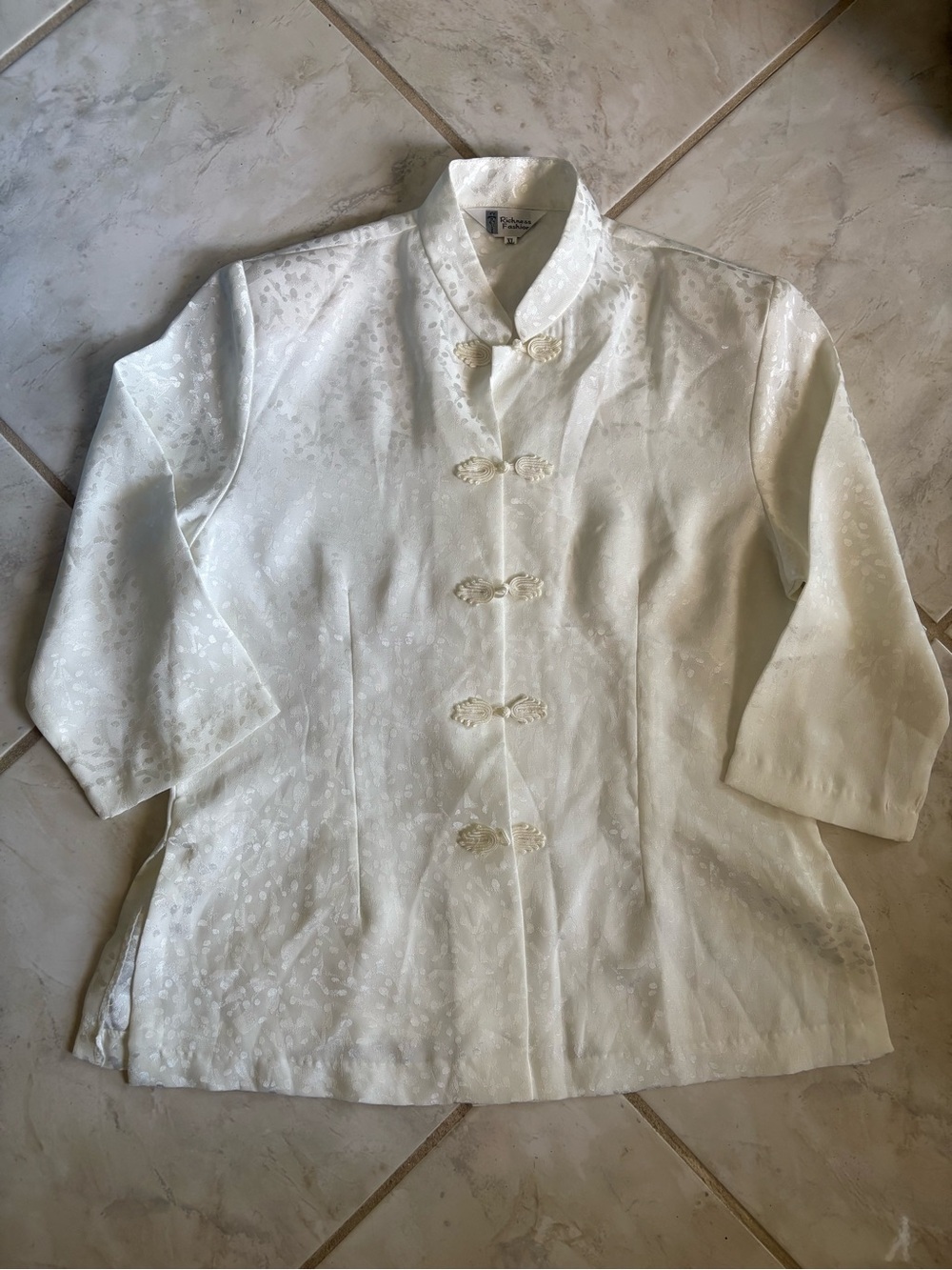 Women's White Brocade Mandarin-Collar Jacket
